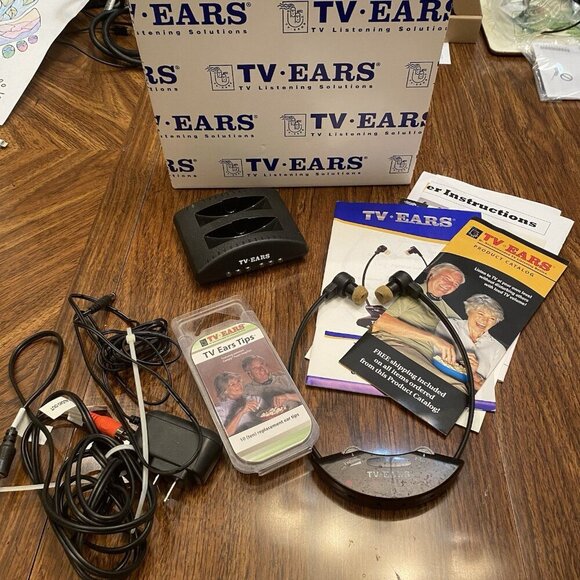 TV EARS Wireless Headphones 2.3Mhz System Charging Base Power Cord Ear Tips++ - Picture 1 of 9